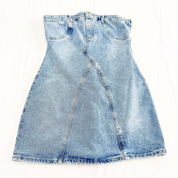 Zara Dresses & Skirts - Zara Sleeveless Strapless Jean Light Wash Denim Mini Dress Zip Size Large MINT